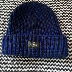 Obey Men's blue/black loose knit beanie